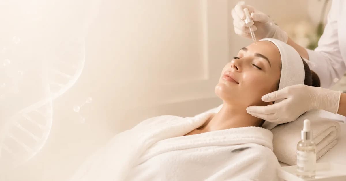 PDRN ampoule and serum bottle on light marble with water reflections – PDRN skin recovery treatment in Frankfurt