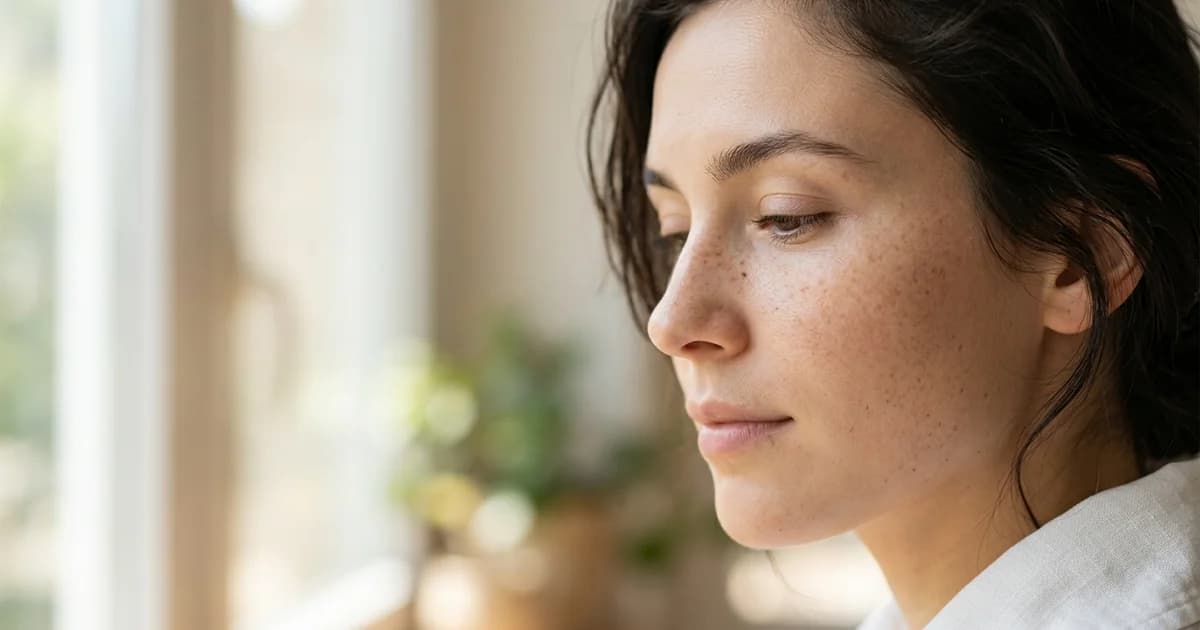 Nahaufnahme eines ebenmäßigen Teints mit feinen Pigmentflecken im weichen Tageslicht